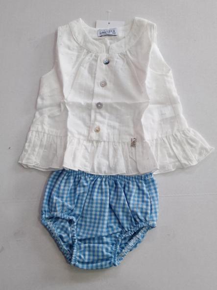 Nekenia Conjunto Bebé Blusa Sin Manga Plumeti Braguita Cuadro Vichy 24VC05 Azul [1]