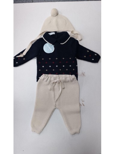 Juliana Vistiendo Bebés Conjunto Jersey, Pantalón y Gorro Punto Estrellas "Cuento" 25562 Marino crema