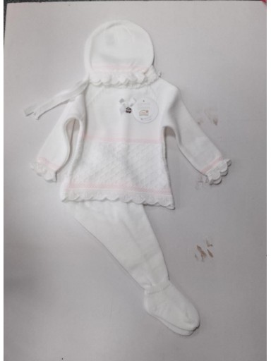 Juliana Vistiendo Bebés Conjunto  Jersey, Polaina y Gorro Rombos Vastas "Lienzo" 25542 Blanco Rosa [0]