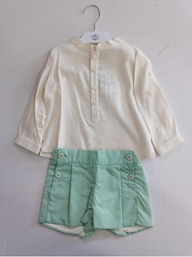 Vera by Nekenia Conjunto  Bébe Camisa Beig Cuello Mao Pantalón Corto Verde 2421501 [1]