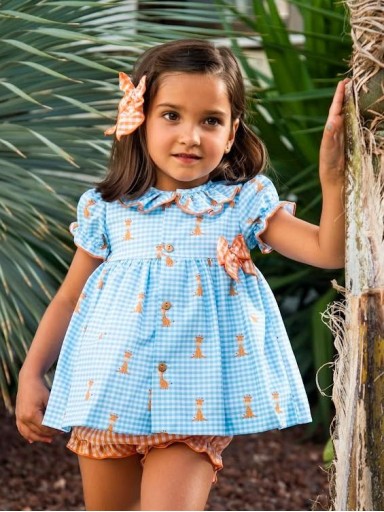Daniesty Jesusito Bebé Pololo Cuadro Vichy Naranja Vestido  Cuadro vichy Azul Estampado Girafa Familia Africa 001 [0]