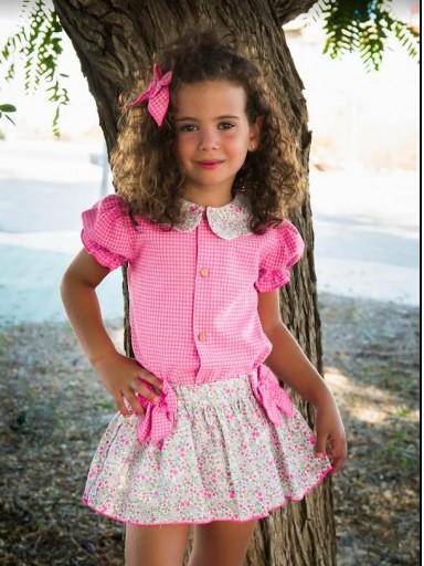 Daniesty Conjunto Infantil Falda Estampada Flores Blusa Cuadro Vichy Fluor Familia Charleston 014 [0]