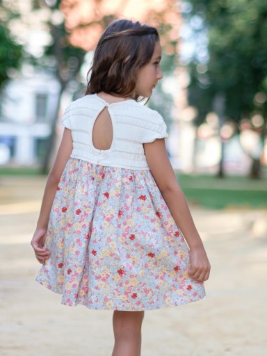 Nekenia Vestido Infantil Vuelo Cuerpo Elástico Beig Falda Estampado Floral Multicolor 24VV14 [1]