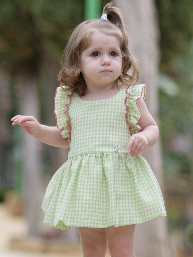 Nekenia Vestido Bebé Vuelo Cuadros Pistacho Tirantes Cruzados Espalda Vivo Fucsia con Braguita 24VC12 [1]