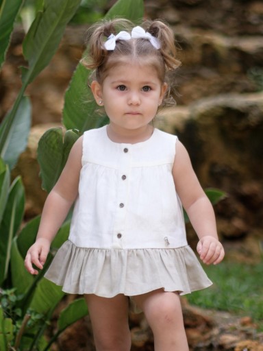 Nekenia Vestido Bebé Vuelo Lino Volante Piedra con Braguita 24VC17