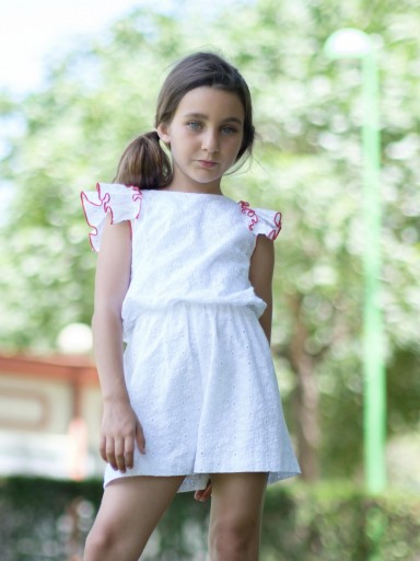 Nekenia Mono Infantil Bordado Algodón Blanco Vivo Rojo Escote Espalda 24VP04 [1]