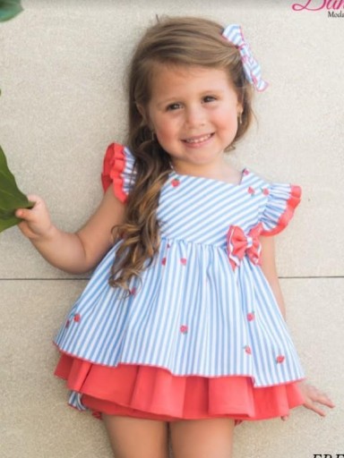 Daniesty Jesusito Bebé Braguita Naranja Volante Rayas Vestido Estampado rayas y Fresas Familia Fresia 001 [0]