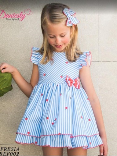 Daniesty  Vestido Infantil Estampado rayas y Fresas Lazada Roja Familia Fresia 002 [0]