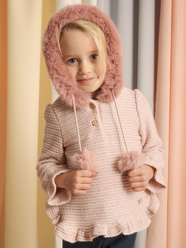 Basmarti Sudadera Infantil Punto Trenzado Rosa Empolvado Capucha Pelo Manzaneda 22312