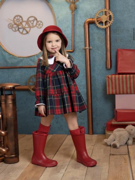 Basmarti Vestido Infantil Evasé Cuadros Rojo Cortes 26731 [0]