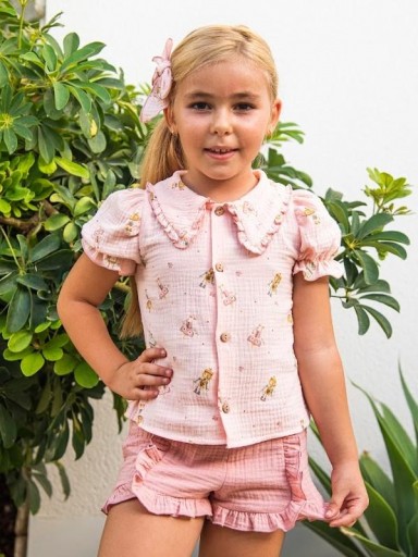 Daniesty Conjunto Infantil Short Rosa Blusa Estampada Robots Familia Marte 005 [0]