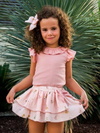 Daniesty Conjunto Infantil Falda Estampada Robots Blusa Gasa Volantes Familia Marte 006 [0]