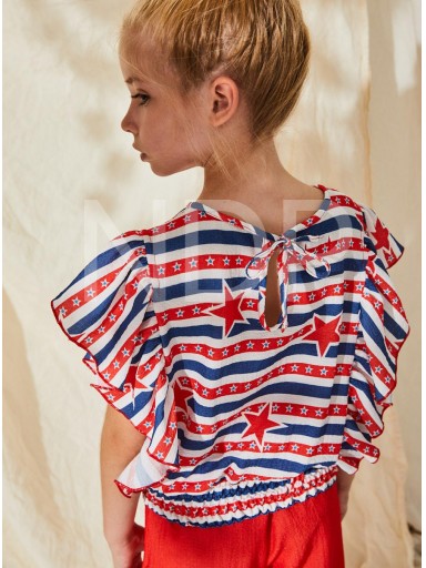 Nekenia Conjunto Infantil Top Rayas Estrellas Volantes Pantalón Largo Rojo 23VC02 [1]