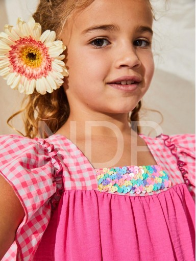 Nekenia Vestido Infantil Evasé Cuadro Vichy Volantes Lentejuelas multicolor 23VV01 [1]