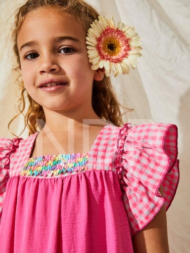 Nekenia Vestido Infantil Evasé Cuadro Vichy Volantes Lentejuelas multicolor 23VV01 [2]