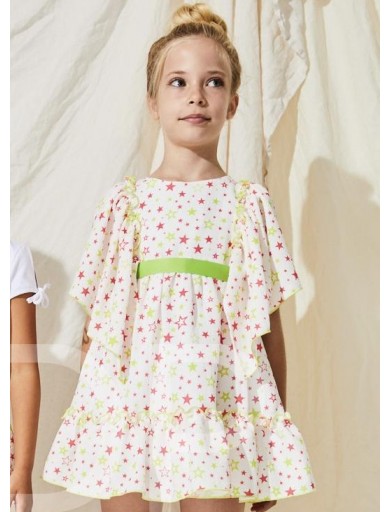 Nekenia Vestido Infantil Estampado Estrellas Volantes Cinturón Verde 23VV37 [1]