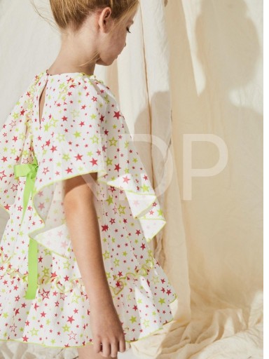 Nekenia Vestido Infantil Estampado Estrellas Volantes Cinturón Verde 23VV37 [2]