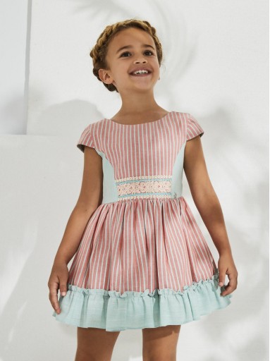 Nekenia Vestido Infantil Ceremania Rayas Coral Frunce Cintura Verde Escote espalda 2321842