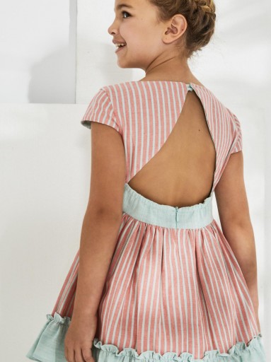 Nekenia Vestido Infantil Ceremania Rayas Coral Frunce Cintura Verde Escote espalda 2321842 [1]