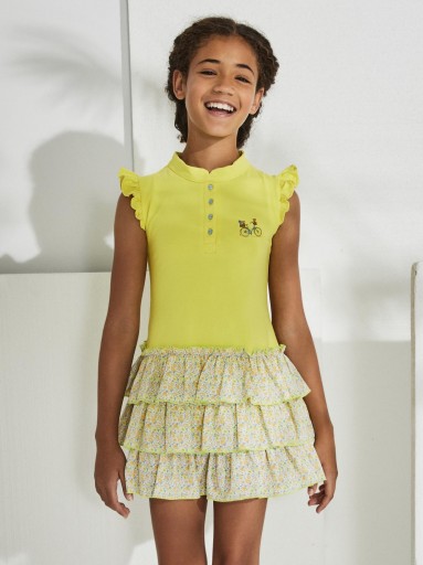 Nekenia Vestido Infantil Polo Amarillo Cuello Mao Volantes Estampado Floral 2321840