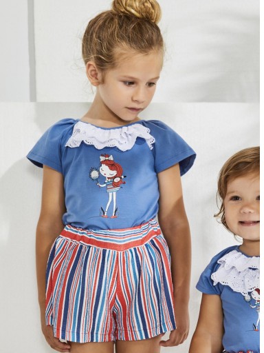 Nekenia Conjunto Infantil Camiseta Azul Serigrafia Volantes Short Rayas 2321019 [1]