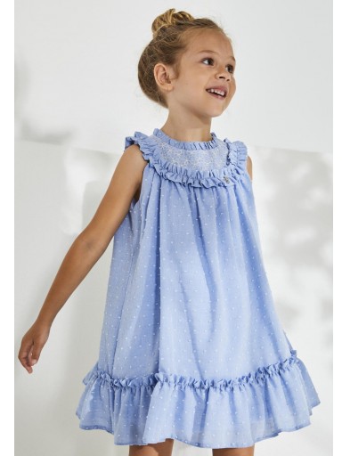 Nekenia Vestido Infantil Lozova Plumeti Azul Celeste Volante Bordado Pecherin Bordado 2321817
