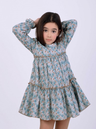  Nekenia Vestido Infantil Con Cortes Estampado Flores Azul "Mercurio" 2511807 [0]