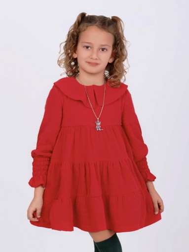  Nekenia Vestido Infantil Volantes Cortes Doble Gasa Rojo "Júpiter" 2511805 [1]