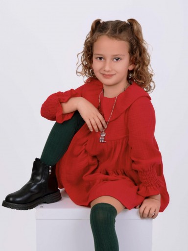  Nekenia Vestido Infantil Volantes Cortes Doble Gasa Rojo "Júpiter" 2511805