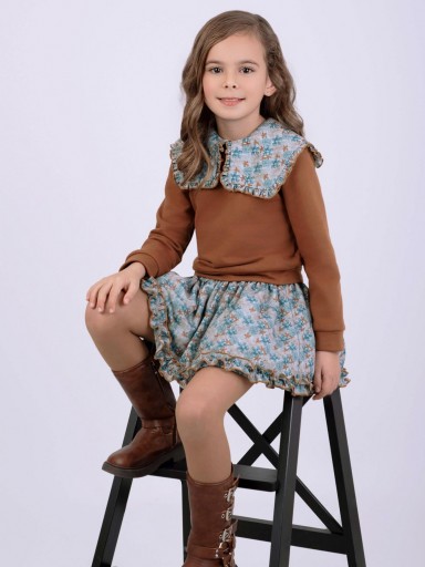  Nekenia Conjunto Infantil Sudadera Camel Falda Estampado Flores Azul "Mercurio" 2511015 [1]
