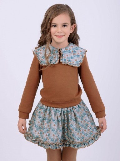  Nekenia Conjunto Infantil Sudadera Camel Falda Estampado Flores Azul "Mercurio" 2511015 [2]