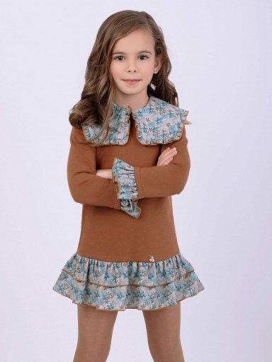  Nekenia Vestido Infantil Felpa Cuerpo Camel Falda Estampado Flores Azul "Mercurio" 2511818