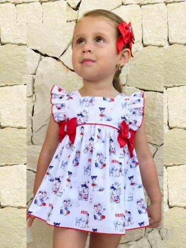 Daniesty Jesusito Bebeb Braguita y Vestido  Estampado Muñecas Lazadas Rojo  Familia Paris 001 [1]