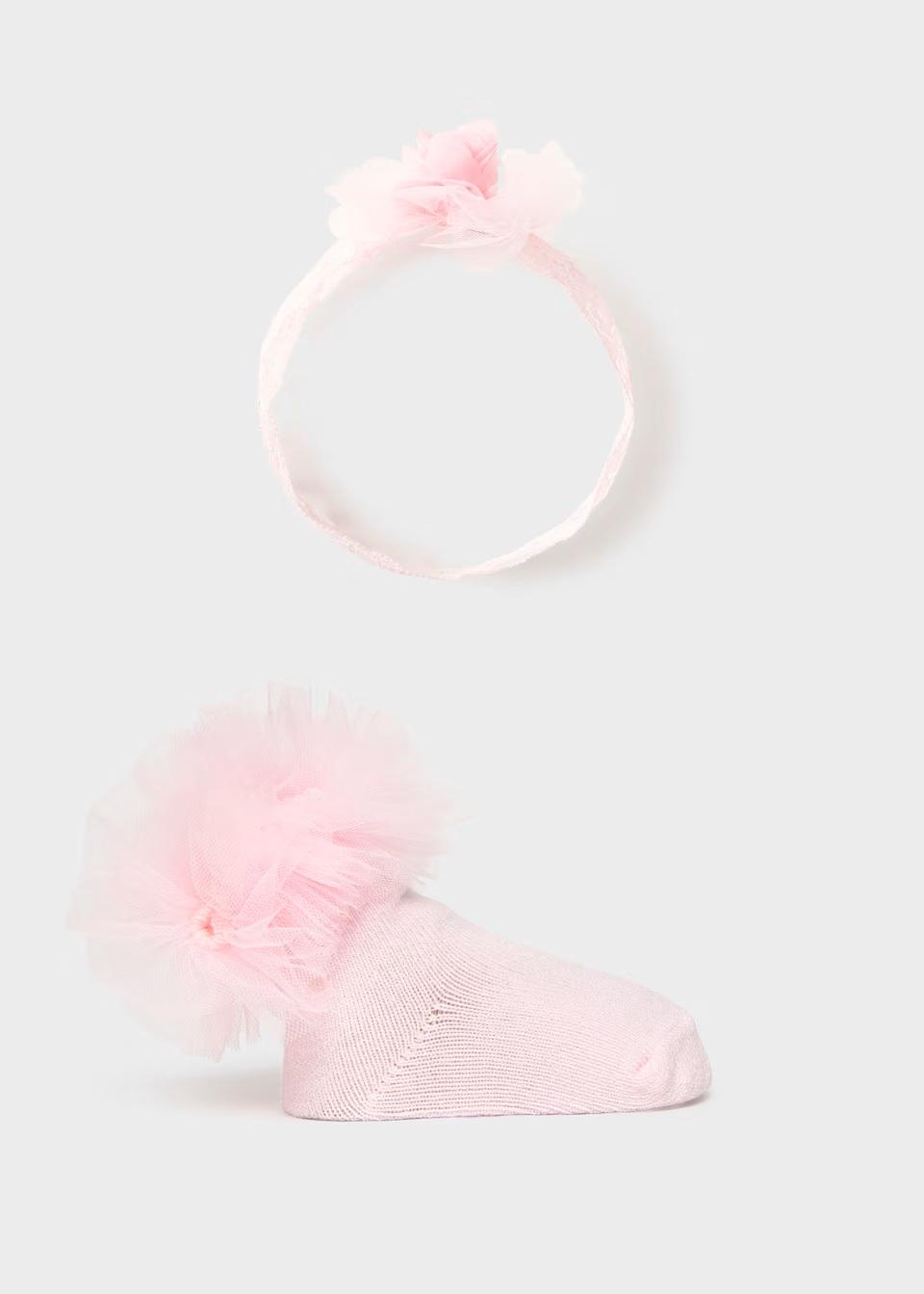 Mayoral Set diadema y calcetines recién nacida 26-09055-036 Rosa Baby