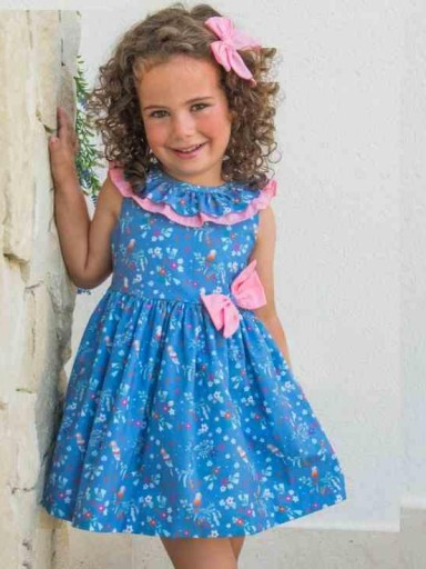 Daniesty Vestido Infantil  Estampado Flores Lazada Plumeti rosa Familia Tropic 002 [1]
