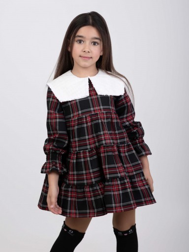  Nekenia Vestido Infantil Cuadros Rojo Cuello Blanco "Claudia" 25IV20