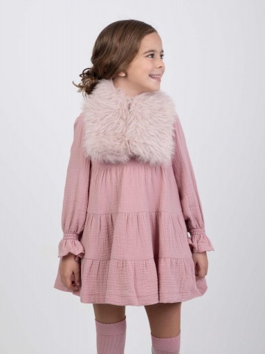  Nekenia Vestido Infantil Volantes Doble Gasa Rosa 25IV18 [1]