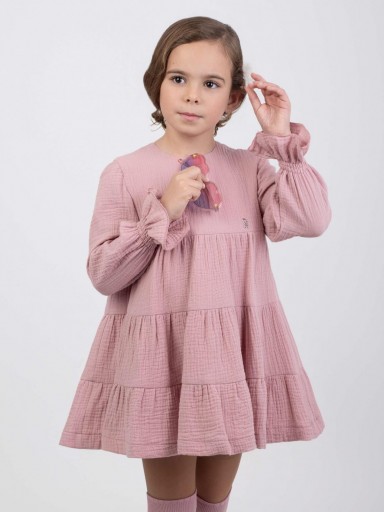  Nekenia Vestido Infantil Volantes Doble Gasa Rosa 25IV18