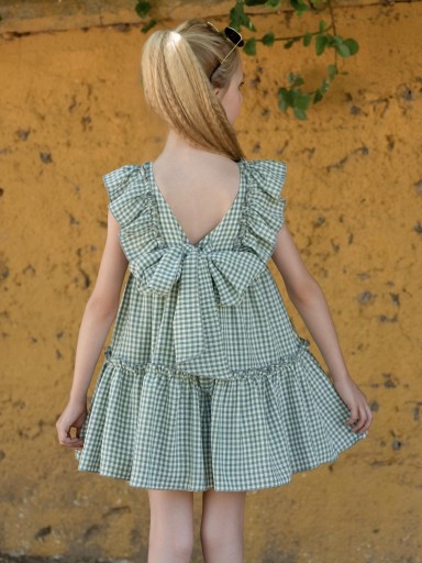 Vera by Nekenia vestido infantil Volantes Cuadro vichy Verde Kaki Lazada Espalda "Arena" 26VV04 [1]