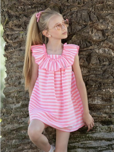 Vera by Nekenia vestido infantil ceremonia Rayas Fucsia Volante "Trebol" 26VV16