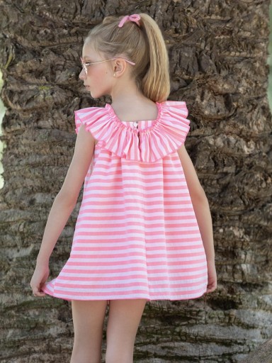 Vera by Nekenia vestido infantil ceremonia Rayas Fucsia Volante "Trebol" 26VV16 [1]