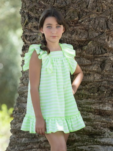 Nekenia vestido infantil ceremonia rayas verde  Pistacho "Trebol" 26VV17 Vera
