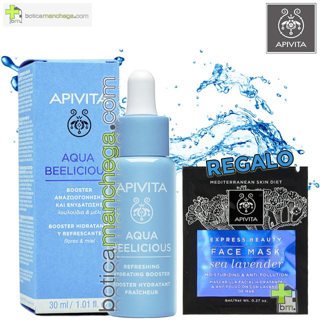 Aqua Beelicious Booster Hidratante y Refrescante con extracto de Flores y Miel, 30 ml. REGALO: Mascarilla Facial Hidratante y Antipolución con Lavanda de Mar, 8 ml