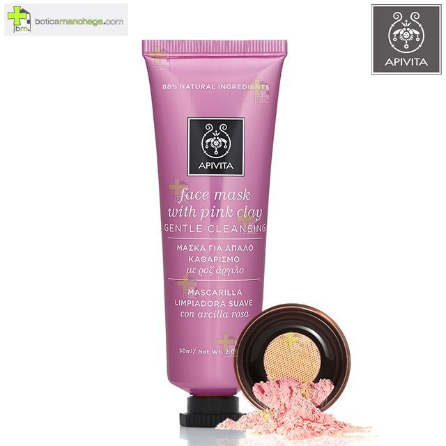 APIVITA Mascarilla Facial Limpiadora Suave con Arcilla Rosa Face Mask Pink Clay, 50 ml