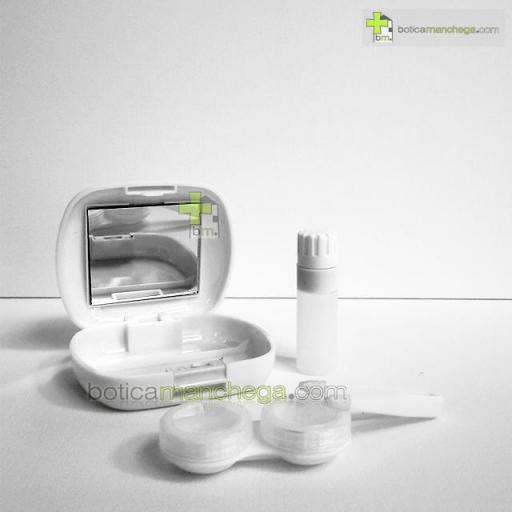  Kit Higiene Portátil Viaje Estuche Lentillas con Espejo, Portalentillas con tapa R y L, Botella para solución y Pinzas, Funda para lentes de contacto color blanco  [0]