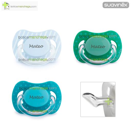 Suavinex Pack 3 Chupetes Silicona Personalizados Tetina Anatómica (1 estrella verde, 1 rayas azul claro y 1 puntos turquesa) [0]