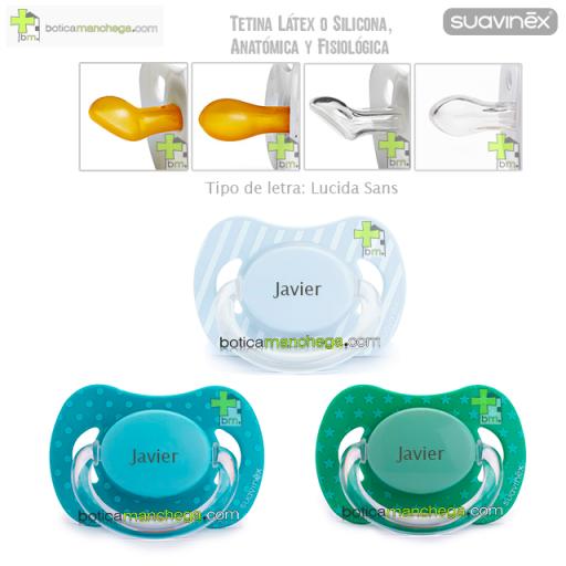Suavinex Pack 3 Chupetes Personalizados (1 rayas azul claro + 1 puntos turquesa + 1 estrellas verde) Tetina Anatómica o Fisiológica, Látex o Silicona [0]