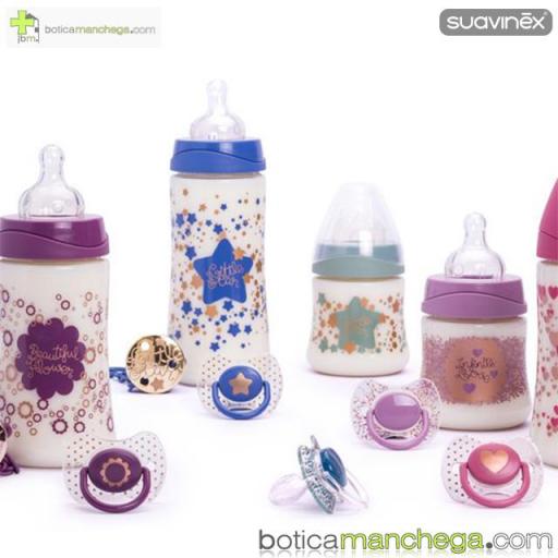 Biberón PREMIUM +0M Suavinex Colección Haute Couture Icons Modelo Little Star Azul, Tetina Redonda 3 Posiciones Silicona, 150 ml [1]