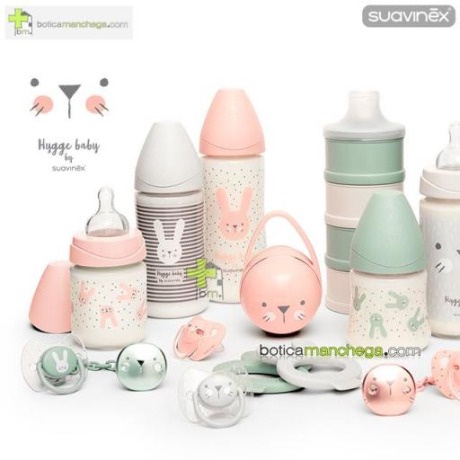 Biberón PREMIUM +0M Suavinex Colección Hygge Baby Modelo Conejitos Rosa Empolvado , Tetina Redonda 3 Posiciones Silicona, 150 ml [1]