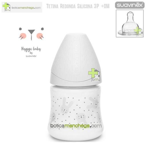 Biberón PREMIUM +0M Suavinex Colección Hygge Baby Modelo Conejitos Gris Empolvado , Tetina Redonda 3 Posiciones Silicona, 150 ml